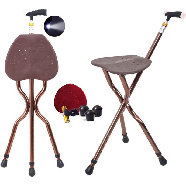 Folding Cane with Seat Adjustable Height Walking Cane and Chair Combo