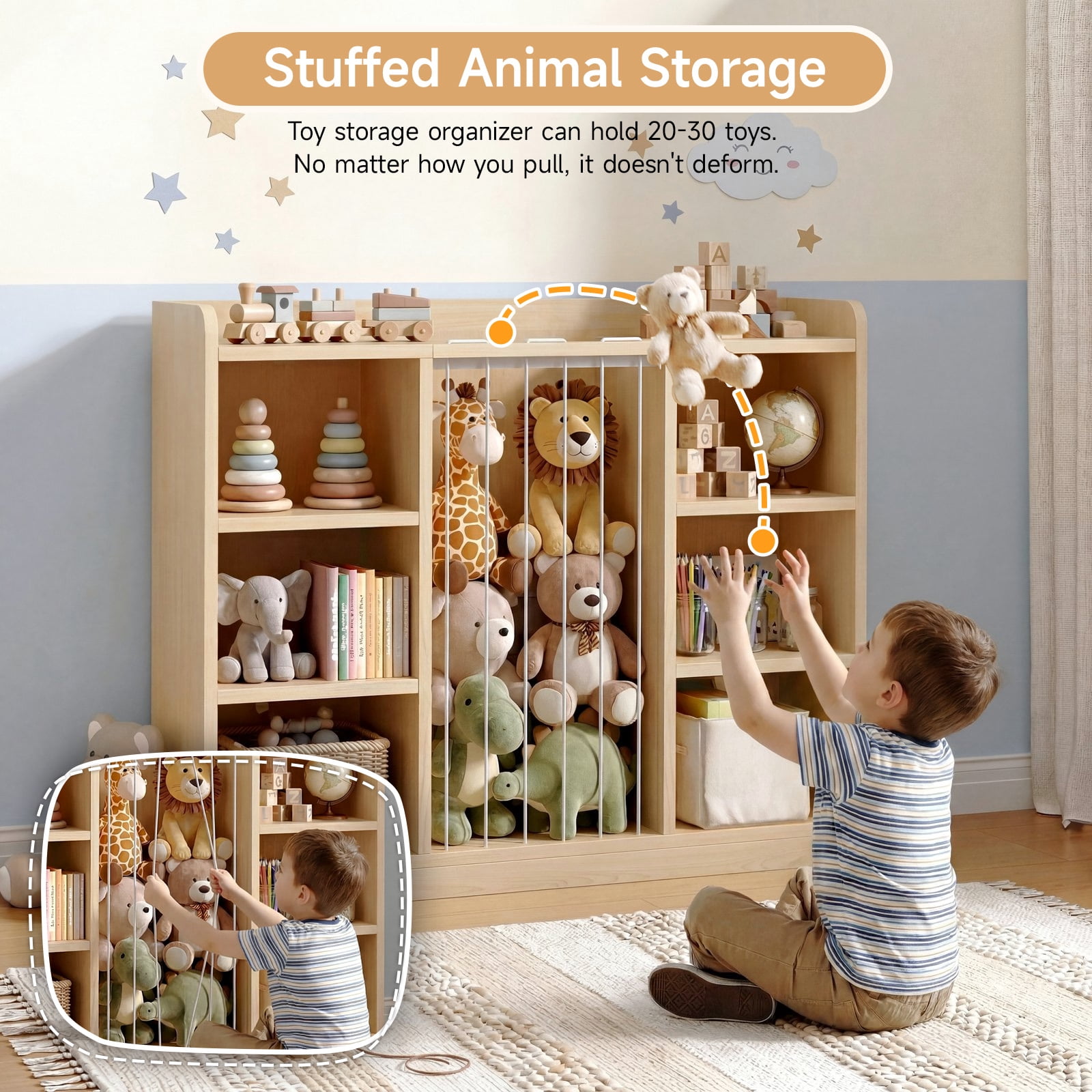 ROGALIS Book Shelf for Kid Room with 8 Storage Cubbies, Toddler Stuffed Animal Toy Storage Organizer