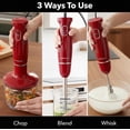 thumbnail image 5 of OVENTE Immersion Electric Hand Blender 300 Watt Power 2 Mix Speed with Stainless Steel Blades, Handheld Stick Mixer Set with Egg Whisk Attachment Mixing Beaker and BPA-Free Food Chopper, Red HS565R, 5 of 9