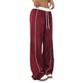 thumbnail image 6 of Women's Wide Leg Track Pants with Pockets, High Waisted Drawstring Sweatpants, Side Stripe Casual Lounge Workout Pants, 6 of 8