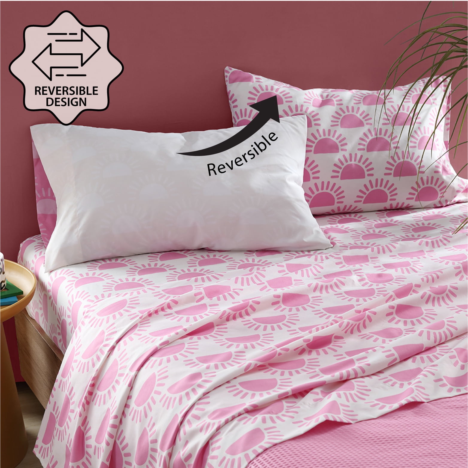 Urban Shop 8 Piece Pink Sunburst Mix and Match Sheet Set, Full