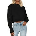 thumbnail image 3 of UVEASISHA Cropped Tops for Women Long Sleeve Solid Crew Neck T Shirt Fashion Casual Fall Clothes Black XXL, 3 of 7