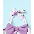 thumbnail image 5 of KIMI BEAR Newborn Baby Girls One-piece Swimsuits 0-3 Months Summer Bathing Suits Off the Shoulder Sleeveless Halter Bow Floral Beach Wear Holiday Rash Guard with Headband 2pcs Purple, 5 of 7