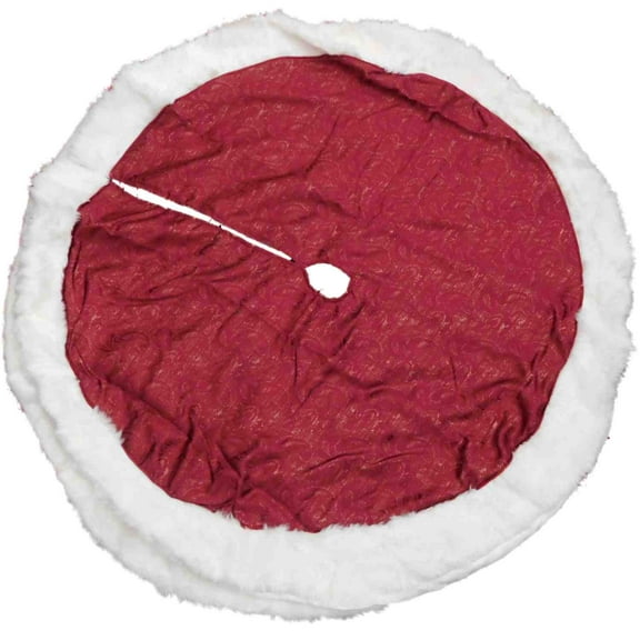 Red Velvet With Paisleys White Faux Fur Traditional Christmas Tree Skirt