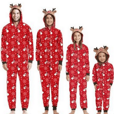 

Sunisery Christmas Family Matching Pajamas Reindeer One Piece Hoodie Jumpsuit Zipper Pjs for Adult Kids Baby