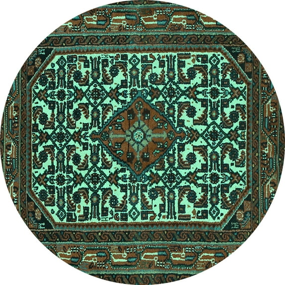 Ahgly Company Indoor Round Persian Turquoise Blue Traditional Area Rugs, 7' Round