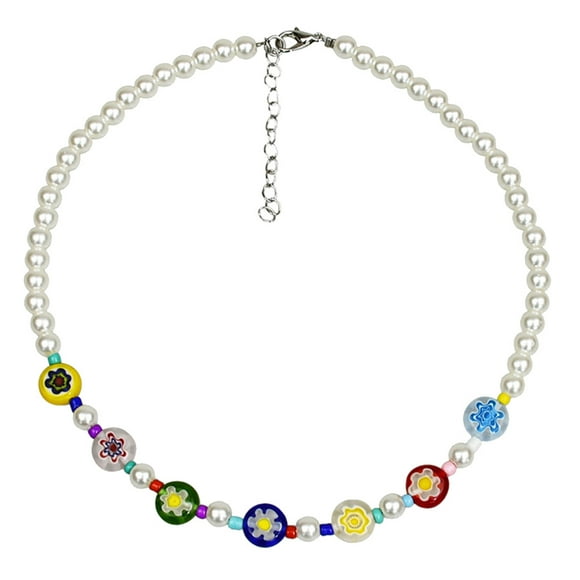1pc Colorful Necklace Daisy Petal Bead Decorative Clavicle Chain Jewelry