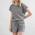 thumbnail image 5 of ZANZEA Women Tracksuit Short Sleeve Shirt Top Elastic Waist Pants Shorts Suit, 5 of 7
