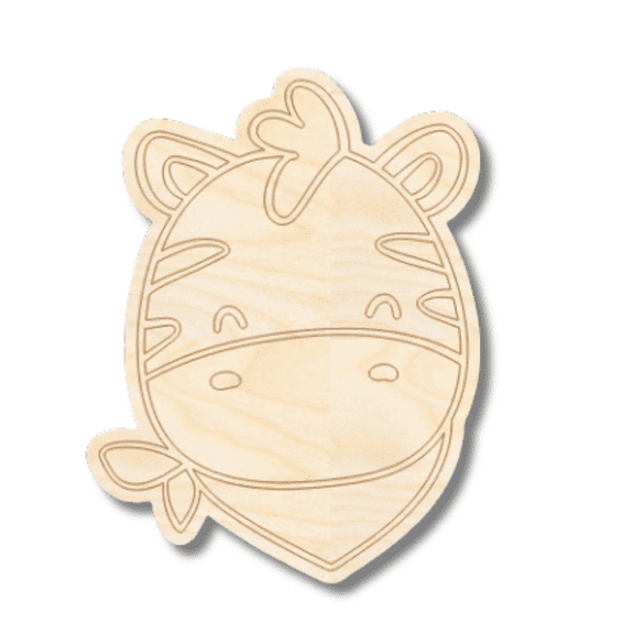 Unfinished Wood Etched Zebra Head Shape 5" / 1/8"