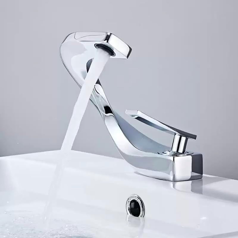 SOKNARKU Modern Bathroom Sink Basin Faucet Brass Single Hole Single Handle Deck Mount Cold And Hot Mixed Creative Design Tap Including Two US Standard 3/8 Hoses Chrome Plating