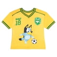 thumbnail image 4 of Bluey Little Boys' Graphic T-Shirt and Athletic Mesh Shorts Set Yellow and Green Soccer Bluey, Honey, and Mackenzie, 4 of 7