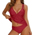 thumbnail image 2 of Tankini Swimsuits for Women 2 Piece V Neck Backless Tankini Top High Waisted Swim Bottom Bathing Suit Swimwear, 2 of 9
