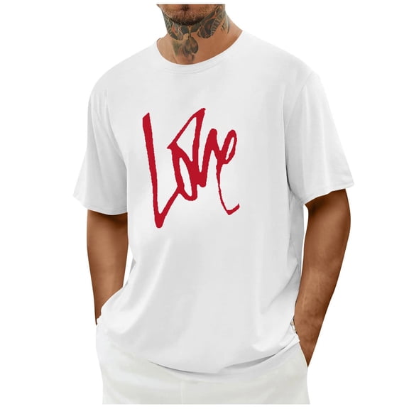 hotojiny Men Oversized T-Shirts Lightweight Crew Neck Valentine's Day Shirt Breathable Loose Short Sleeve Tee Valentine's Tops for Men