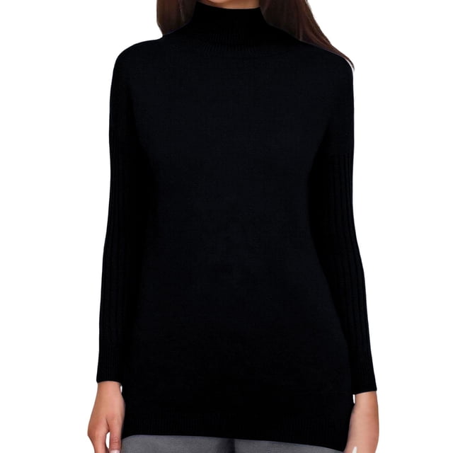 Comdrip Hauts à Col Roulé pour Femmes Col Haut Asymétrique Chandail à Épaules Tombantes Manches Longues Mode Décontractée chandail-Over Automne 2025, Noir G