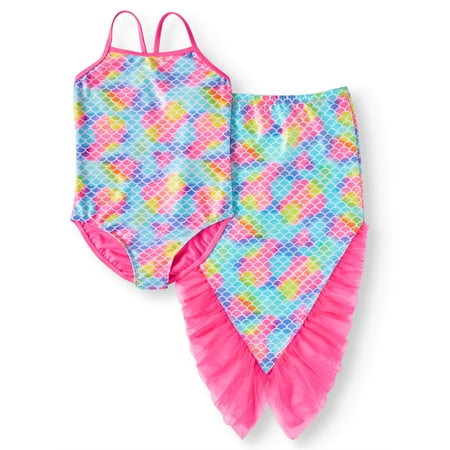 Mermaid One-Piece Swimsuit and Skirt Coverup, 2-Piece Set (Little Girls, Big Girls & Big Girls