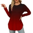 thumbnail image 2 of miqiqism Great discounts！Women's Tops Curved Hem Tees Pullover Shirts Gradient Crew Neck Tunic Blouses Loose Jumper Clothing,T# Wine,X-Large, 2 of 6