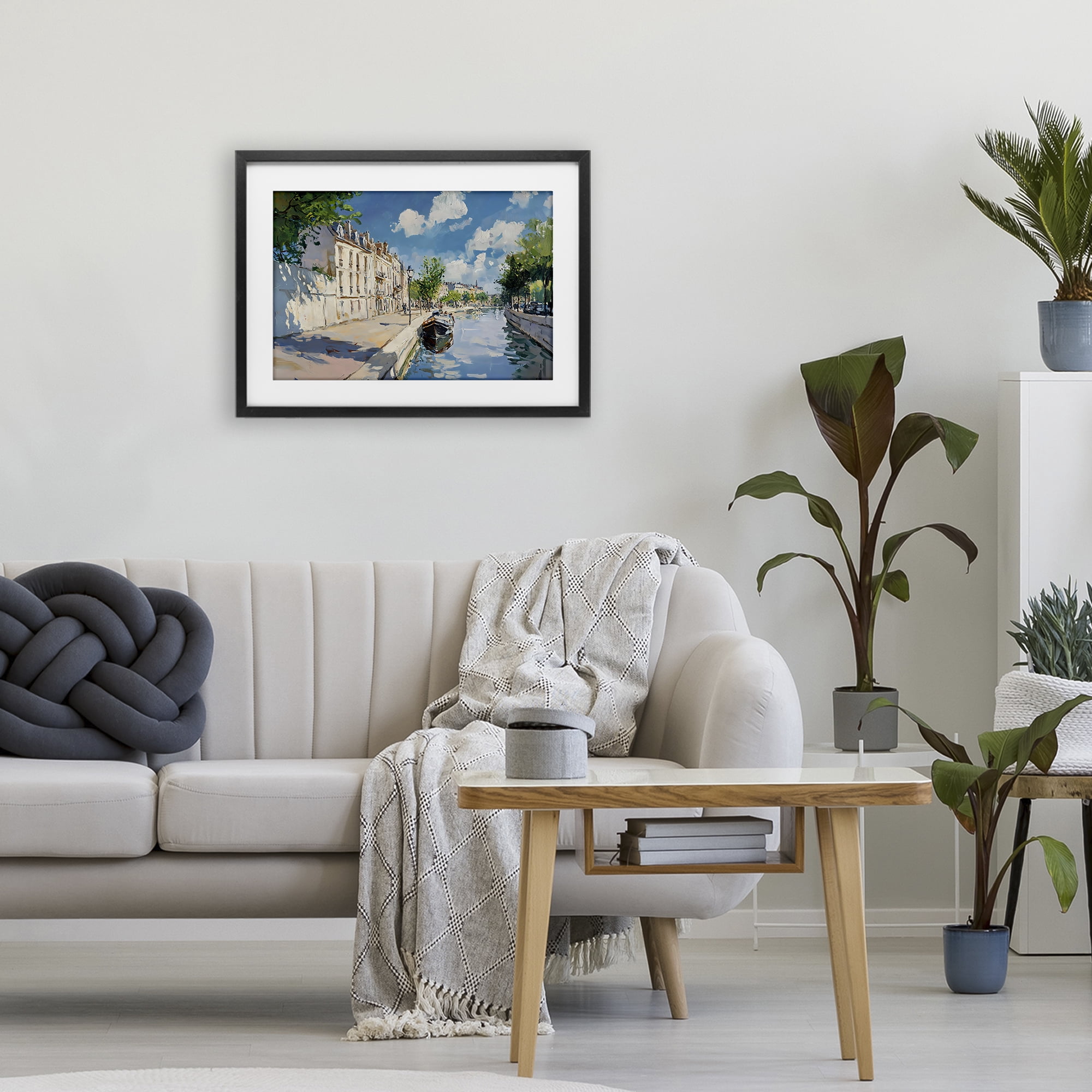 Stupell Industries Boat in Canal Summer Reflection Black Framed Print Under Glass, design by Creative Studio