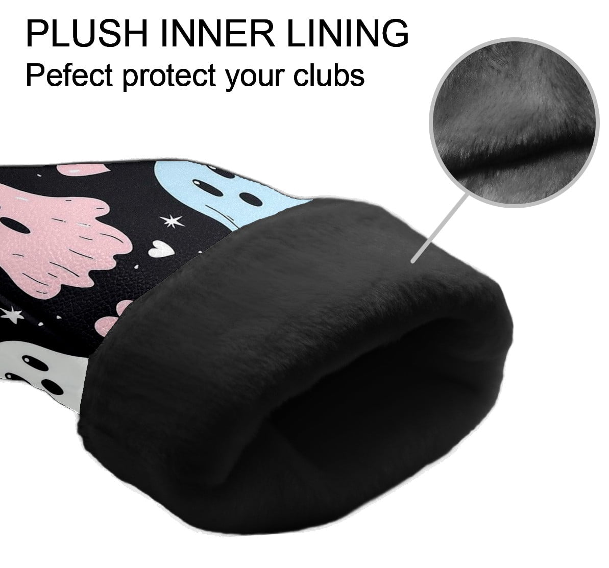 Golf Club Covers, Black GhostHeart Premium PU Leather Driver Hybrid Putter Head Covers with Velvet Lining, Waterproof Golf Gifts for Men Women