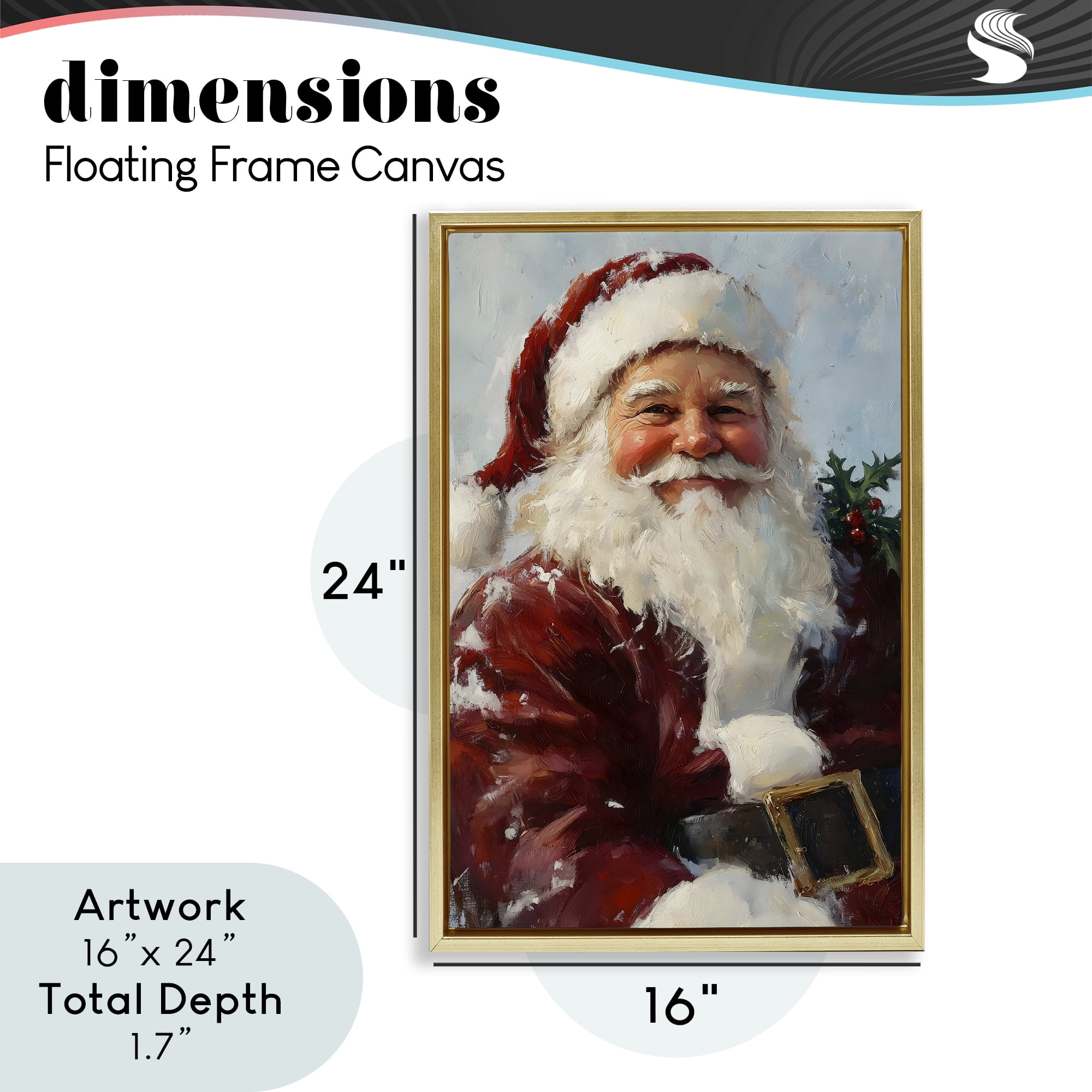 Rosy Cheeked Santa Smile Gold Framed Floater Canvas Wall Art, design by Petal Prints Design