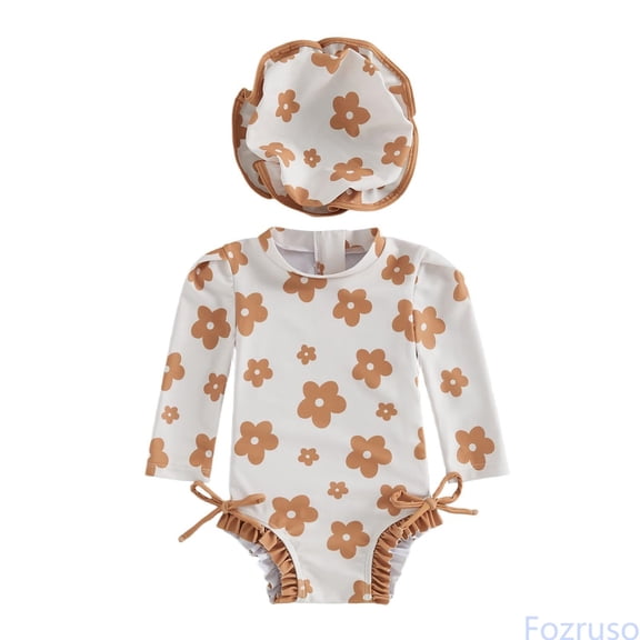 Fozruso Baby Girls Sun Swimwear Long Sleeve With Hood UPF 50 Rash Guard Bathing For Toddler Infant Swimwear Sets Sizes 6-12 Months
