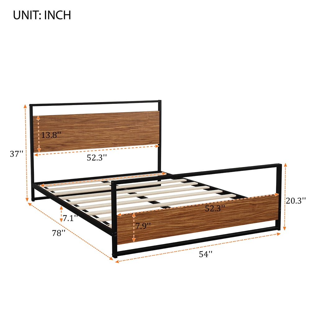 Kepooman Full Size Metal and Wood Platform Bed Frame with Headboard & Footboard for Bedroom, 78"L x 54"W x 37"H, Black Kepooman Full Size Metal and Wood Platform Bed Frame with Headboard & Footboard for Bedroom, 78"L x 54"W x 37"H, Black