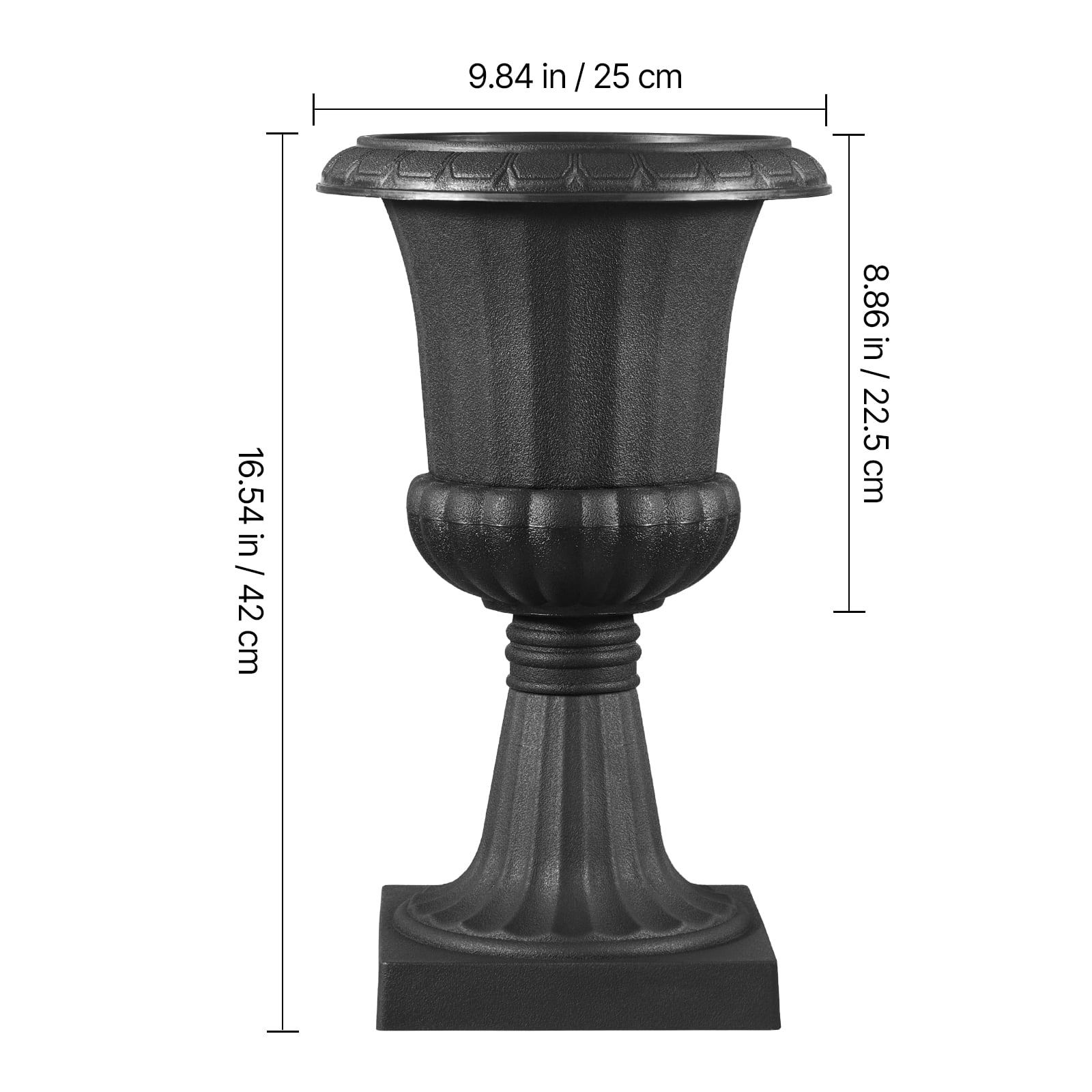 VEVOR 2 Pack Plastic Urn Planters 9.8 x 16.5 inch, Classic Flower Pots Front Porch Planters, Indoor & Outdoor Vase for Wedding, Party, Event, Home, Garden, Balcony, Patio Decoration (Black)