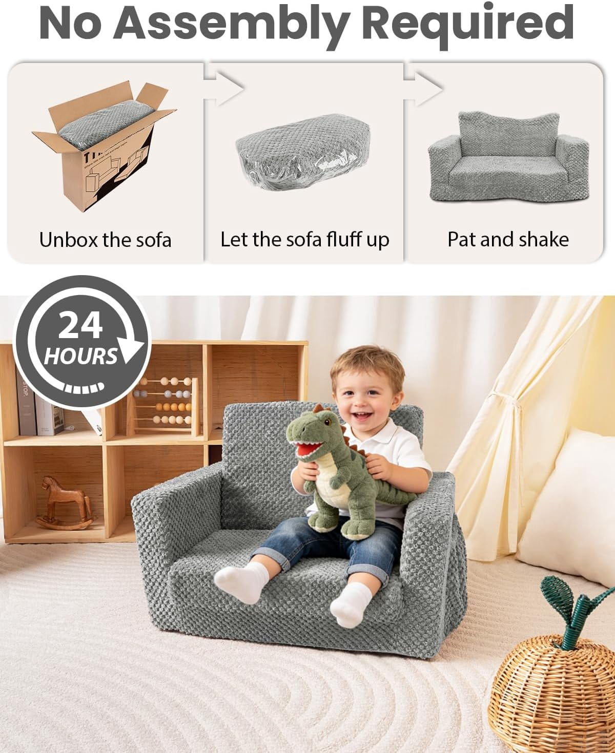 Foldable Toddler Couch with Soft  Cover, 2-in-1  Sofa & Lounger for Kids