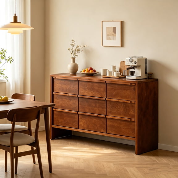 AUU 47.3" Mid-Century Modern Sideboard Buffet Cabinet with 2 Doors, 3 Drawers & Solid Wood Handles – Storage Console Table for Kitchen, Dining Room, or Living Room, Accent Cabinetry