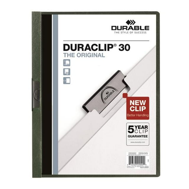 Durables Produits de Bureau 220332 Couverture de Rapport Duraclip - Capacité de 30 Feuilles, Vert Foncé - Boîte de 25