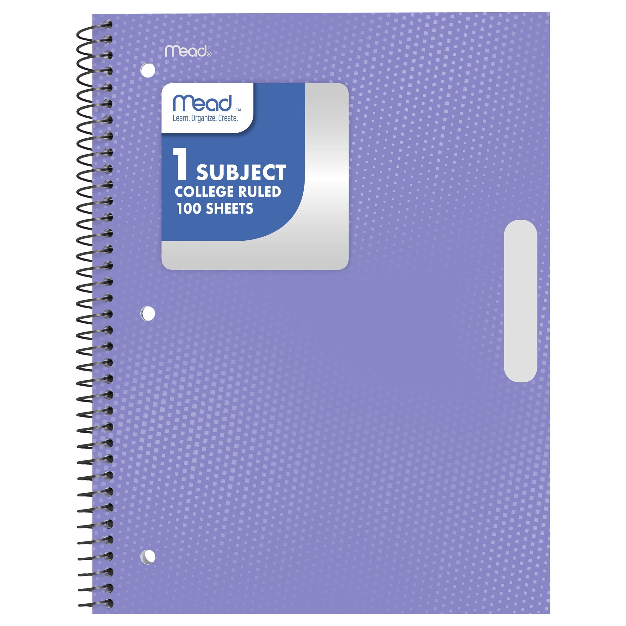 Mead 1 Subject College Ruled Notebook, 8.5" x 11", Pastel Lilac, Poly, Spiral, 100 Sheets