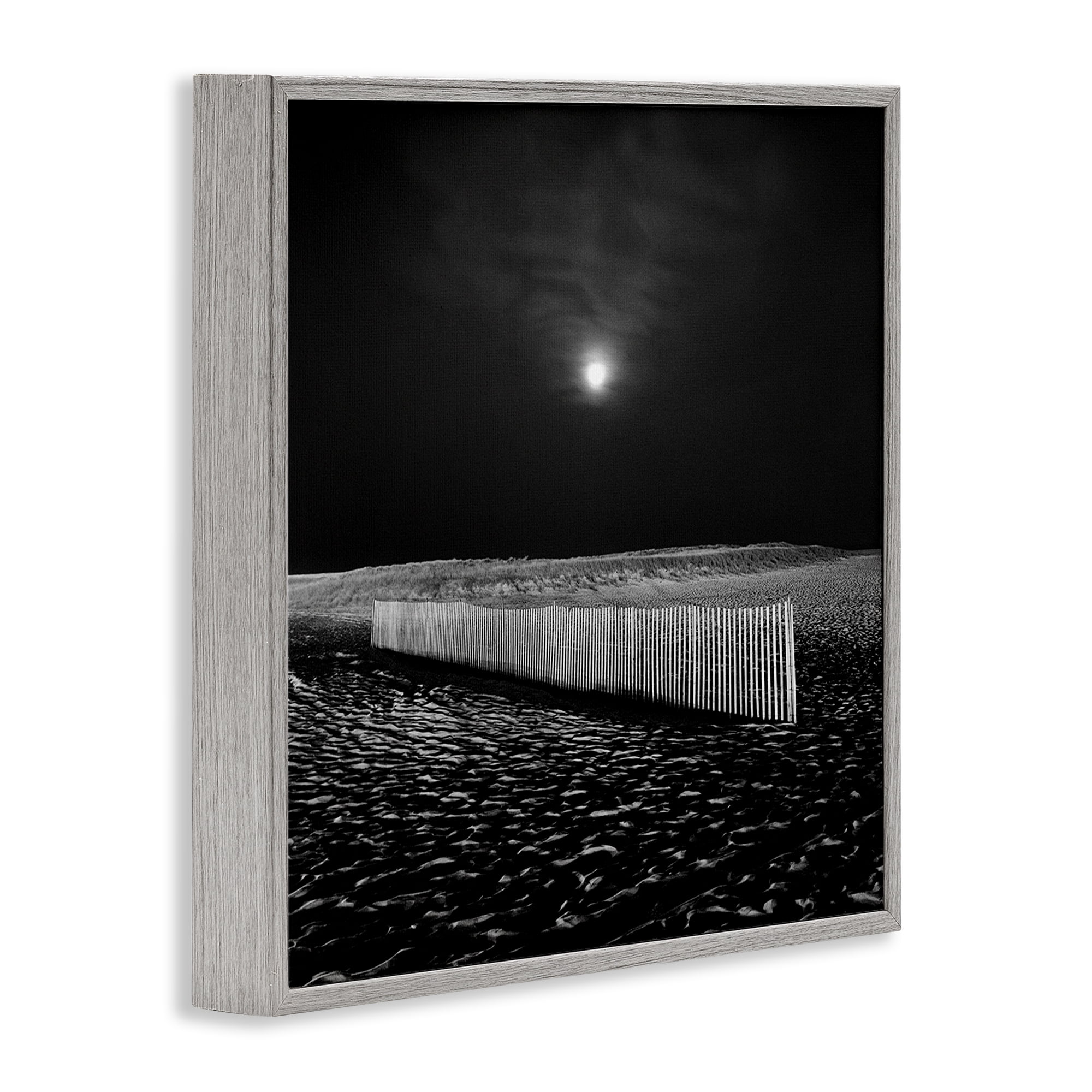 Stupell Industries Beach Fence at Night Coastal Photography Gray Framed Art Print Wall Art, 12 x 12