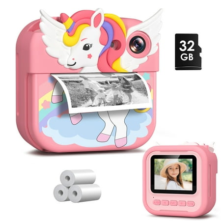 Instant Print Camera for Kids,1080P HD Instant Camera, Toddler Digital Camera for 3-12 Year Old Boys Girls - Pink