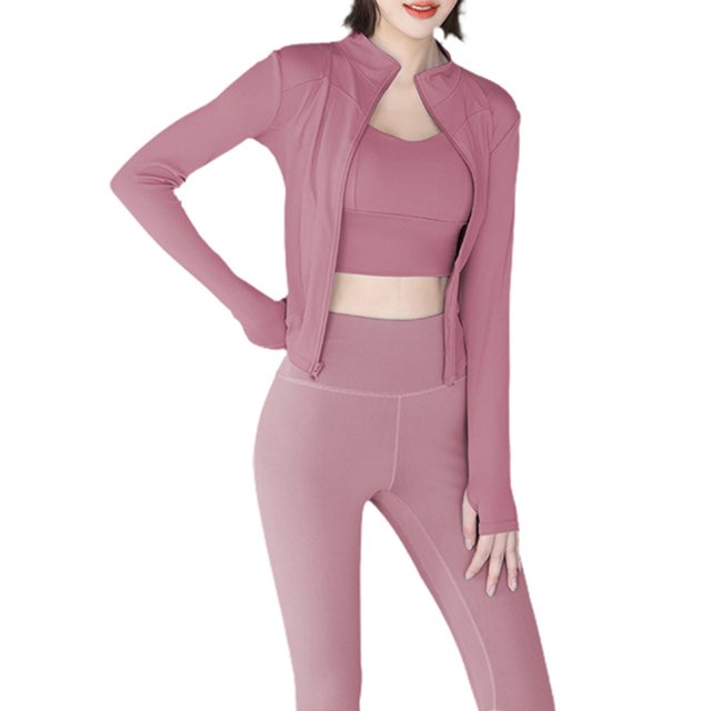 WILLBEST Vêtements d'Automne pour Femmes Tendance 2024 Ensemble de Course Matinale pour Femmes Couleur Unie avec Cardigan Extensible et Respirant à Fermeture Éclair Pantalon Taille Haute Moulant