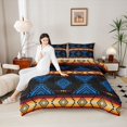 thumbnail image 4 of Feelyou Black Blue Aztec Full Size Comforter Sets for Women, Retro Western Bohemian Bedding Comforter Set, Hippie Tribal Abstract Reversible Bedding Sets, Breathable Home Decor, 3-Piece, 4 of 8