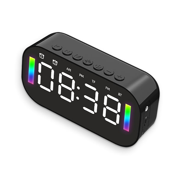 Inicio Oficina LED Alarma Reloj de alarma Bluetooth-Compatible Handshree Micrófono incorporado Reproductor de música Recargable Brillo Ajustable Negro Eigraketly HA010355-01B