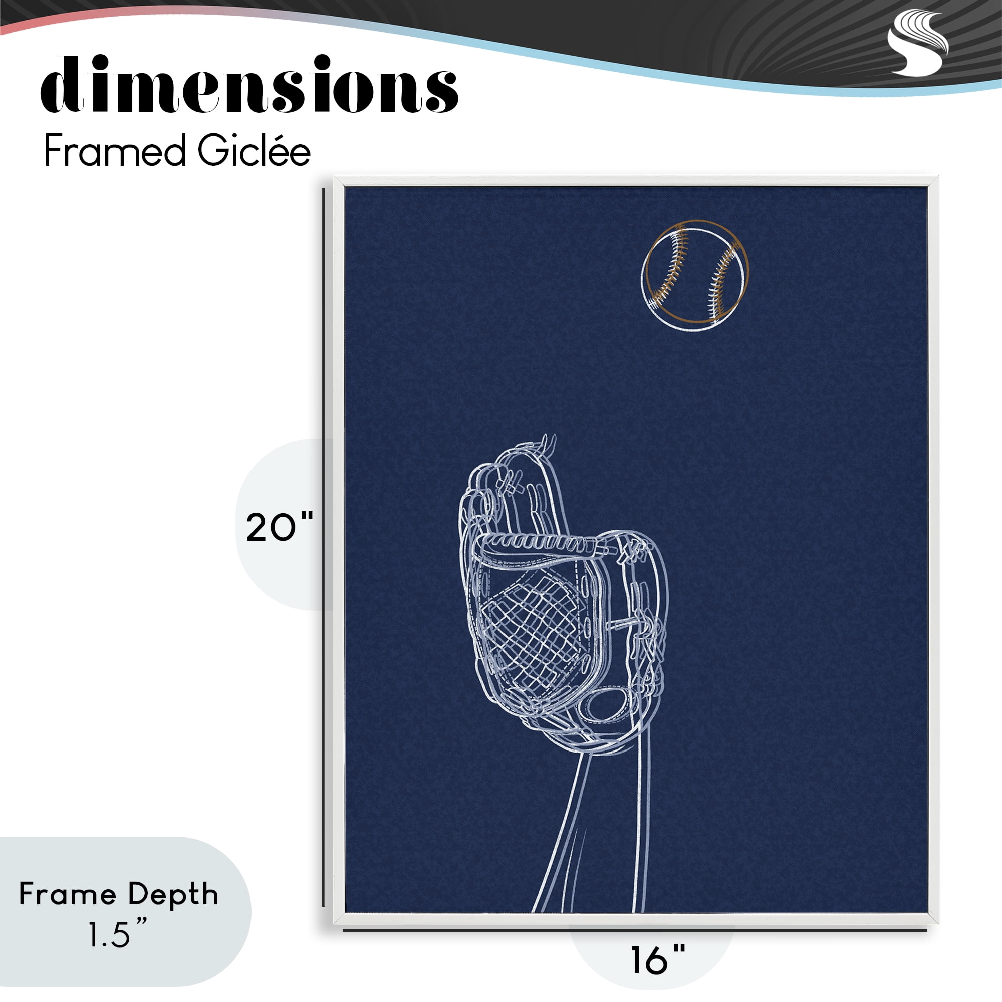 Stupell Industries Baseball Lines Contour White Framed Giclee Art, design by Marcus Prime
