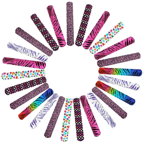 Novelty Place 25 Pcs Animal Heart Print Slap Bracelets Party Wrist Strap for Adult Teens Kids - 9" Assorted Colors