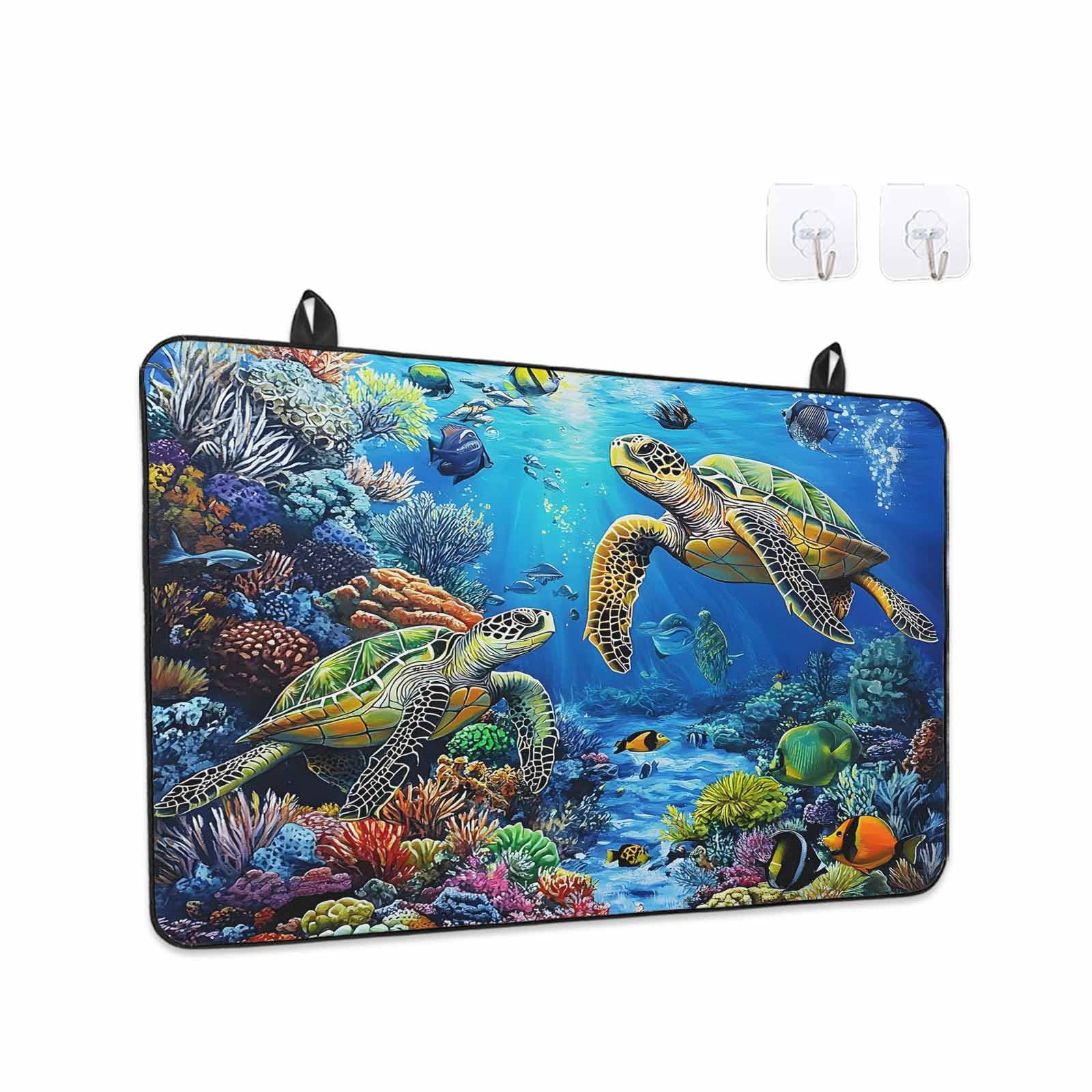 Blue Sea Turtle Ocean Stove Top Cover for Electric Stove, Heat-proof & Non Slip Glass Top Stove Cover Protector, Colorful Coral Sea Underwater Kitchen Flat Cooktop Rubber Mat 24x21 Inches