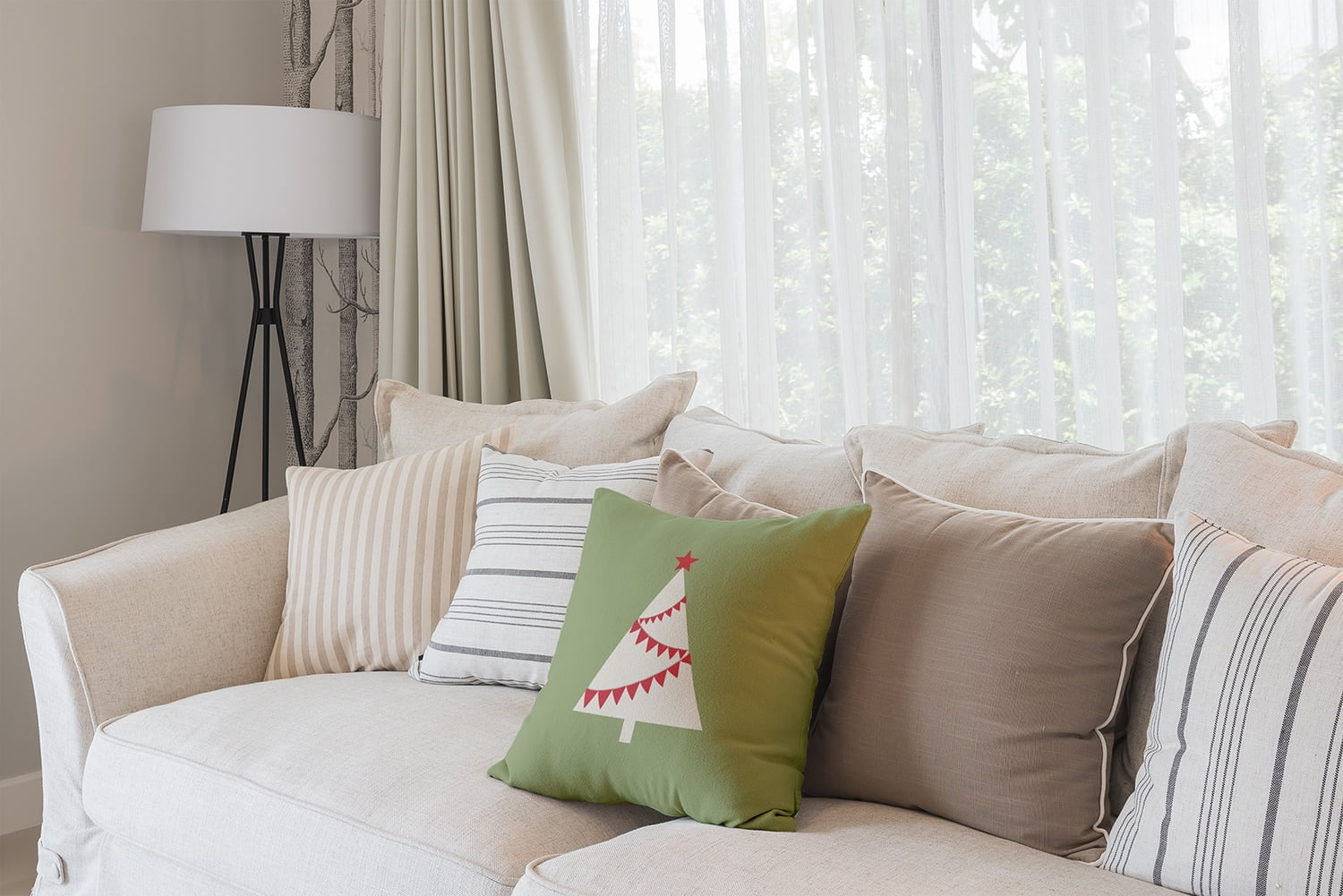 16" x 16" Simply Daisy Garland Tree Polyester Accent Pillow, Sage Green (1 Count)