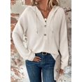 thumbnail image 4 of Sudadera con Capucha de Larga de Punto Gofre para Mujer, con Cordón, Botones, Cuello en V, Informal, con Capucha. XL, 4 of 9