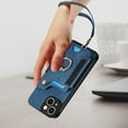 thumbnail image 3 of Back Case Compatible with iPhone 15 Plus, Adjustable Ring Holder PU Leather Card Slots Wrist Strap Support Magnetic Car Mount RFID Blocking Phone Case Cover for iPhone 15 Plus, Blue, 3 of 12