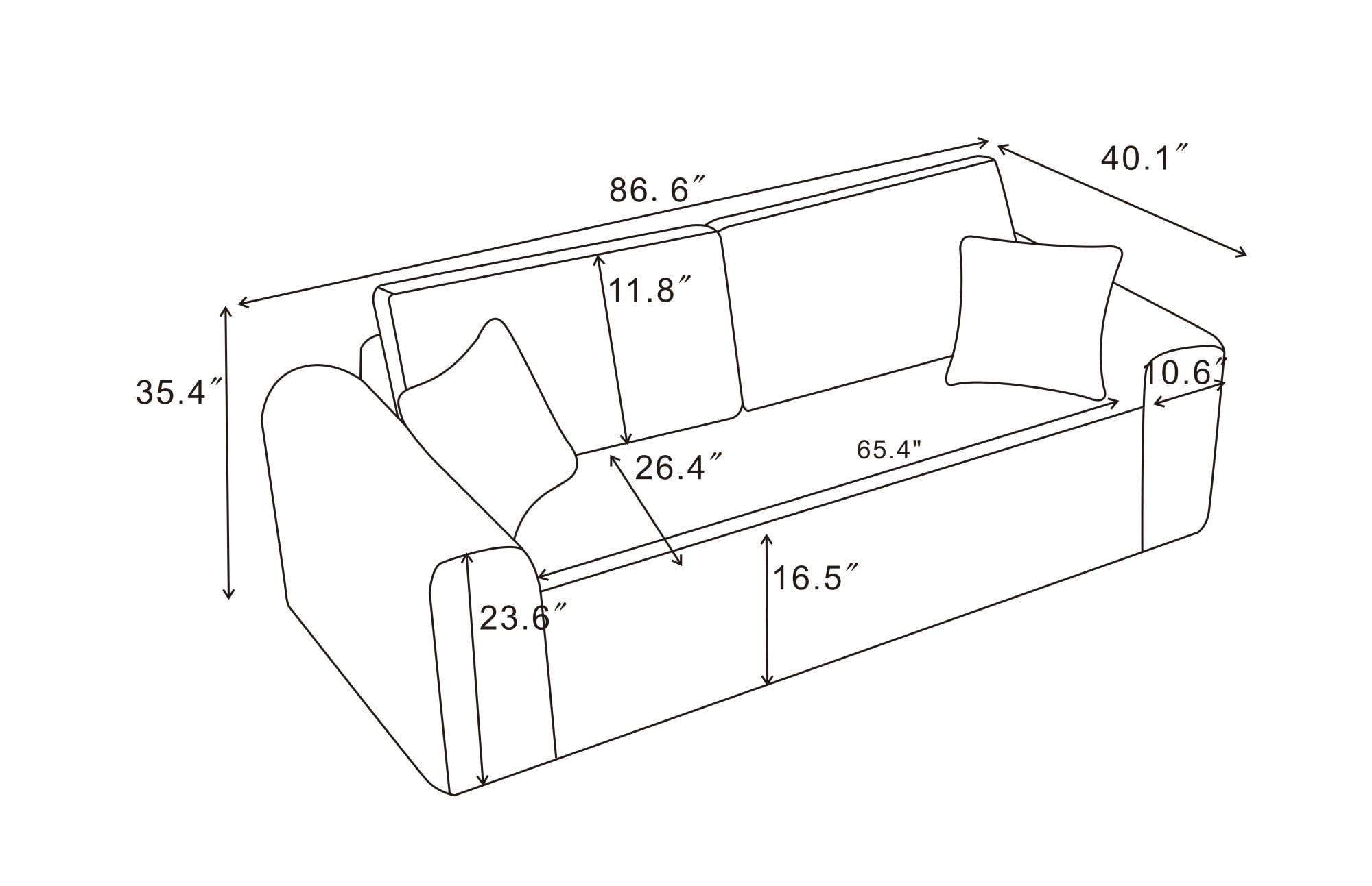 Aukfa 3 Seater Cloud Couch, 86.6" Corduroy Boneless Sofa, 26.4" Deep Seat, Compressed Sofa with Pillows for Living Room, Bedroom, Apartment, White