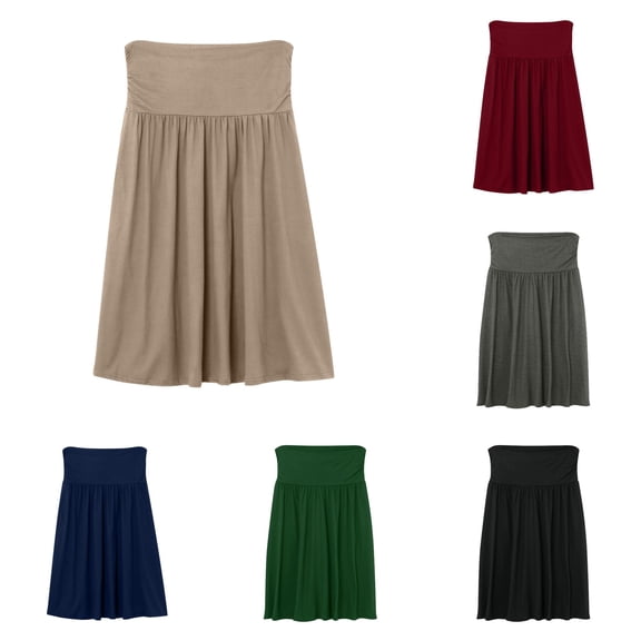 XIAONU Fold Over Waist Skirt for Women Soft Flowy Daily Midi Skirt