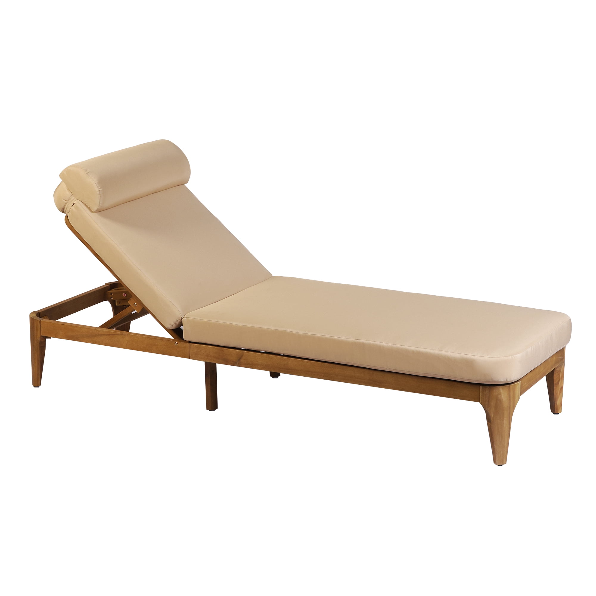 Mintazer Outdoor Chaise Lounge Chair with Removable Cushion & Head Pillow, Patio Recliner with 4 Gear Adjustable Recliner & Anti-Slip Feet for Poolside Backyard, Natural & Brown