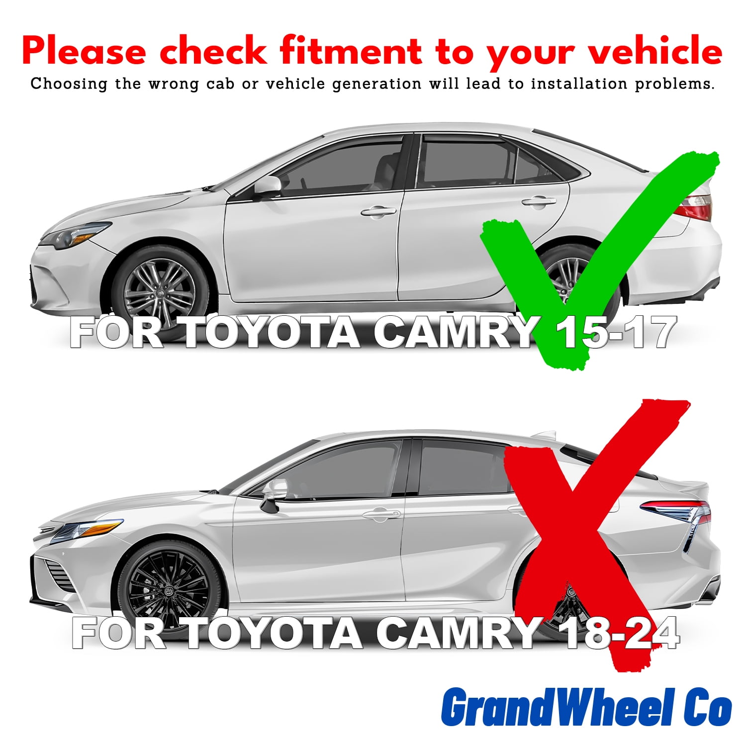 GrandWheel Co Window Deflectors Smoke Tinted In-Channel Side Window Vent Visor Deflectors Rain Guards Compatible with Camry 2015-2017 - 4pcs. GW0533