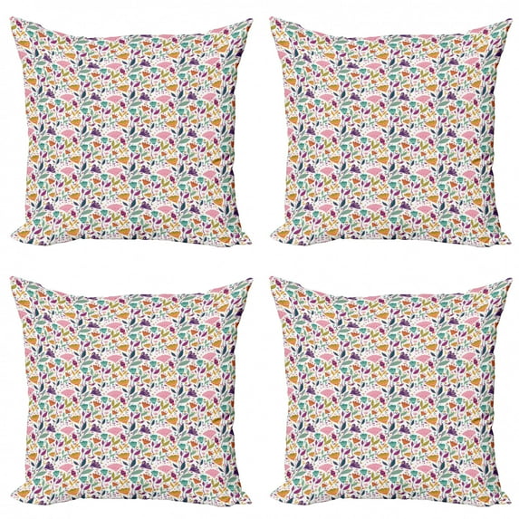 Ambesonne Floral Throw Pillow Cover 4 Pack, Ornamental Blossoms Art, 18", Multicolor