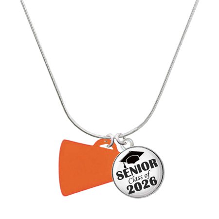 Delight Jewelry Acrylic Large Orange Megaphone – Silvertone Senior Class of 2026 Dome Necklace 18 Delight Jewelry Acrylic Large Orange Megaphone – Silvertone Senior Class of 2026 Dome Necklace 18