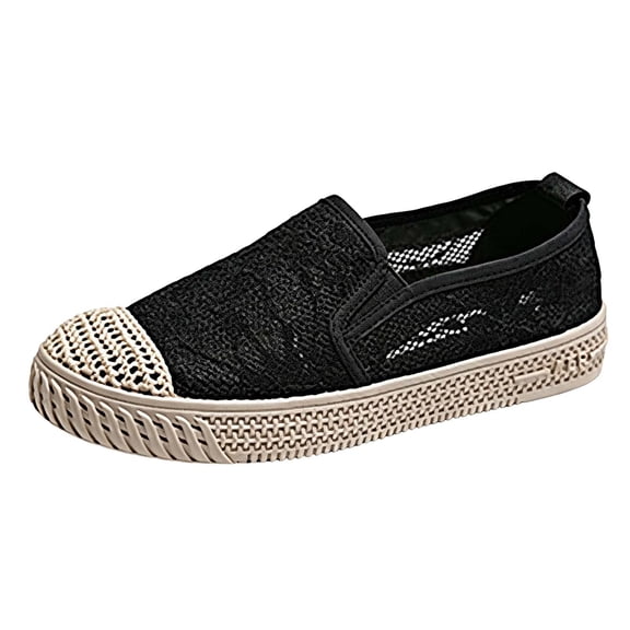 Womens Espadrilles on Shoes Stylish Lace Casual Loafers Lightweight Sneakers Comfortable Summer Flat Shoes for Office, Work, Walking(Black,7.5)