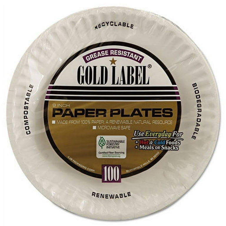 AJM Premium Gold Label Coated Paper Plates 9 Diameter White Pack Of 100 -  Office Depot