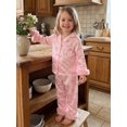 thumbnail image 5 of RUINIXCW Toddler Baby Girl Silk Stain Pajamas Set Kids Little Girl Spring Fall Winter PJS Set Sleepwear Pink Bow Fuzzy Trim Long Sleeve Button Down Shirt and Pants Set Loungewear Homewear, 5 of 8